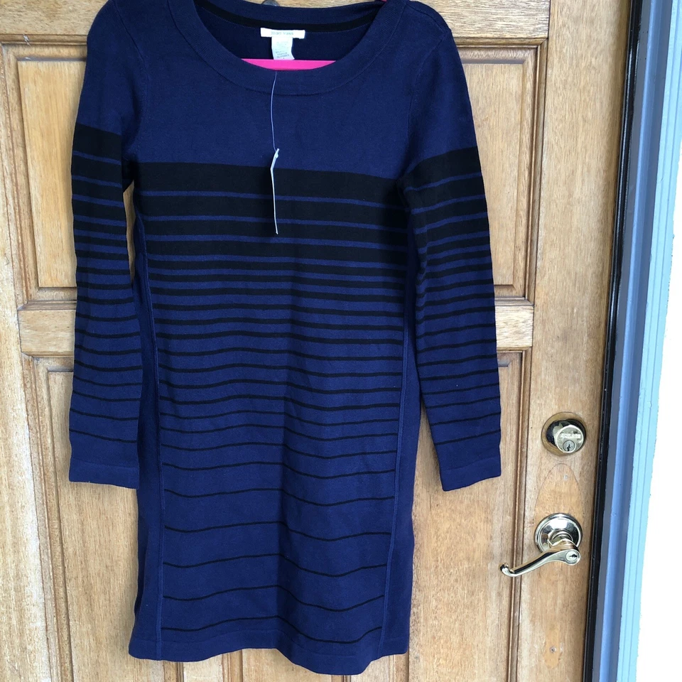 VESTIDO DE PUNTO JOAN VASS Azul Marino NEGRO A RAYAS TALLA 1 MEZCLA DE ALGODÓN Medianoche $278 Foto 2 de 4