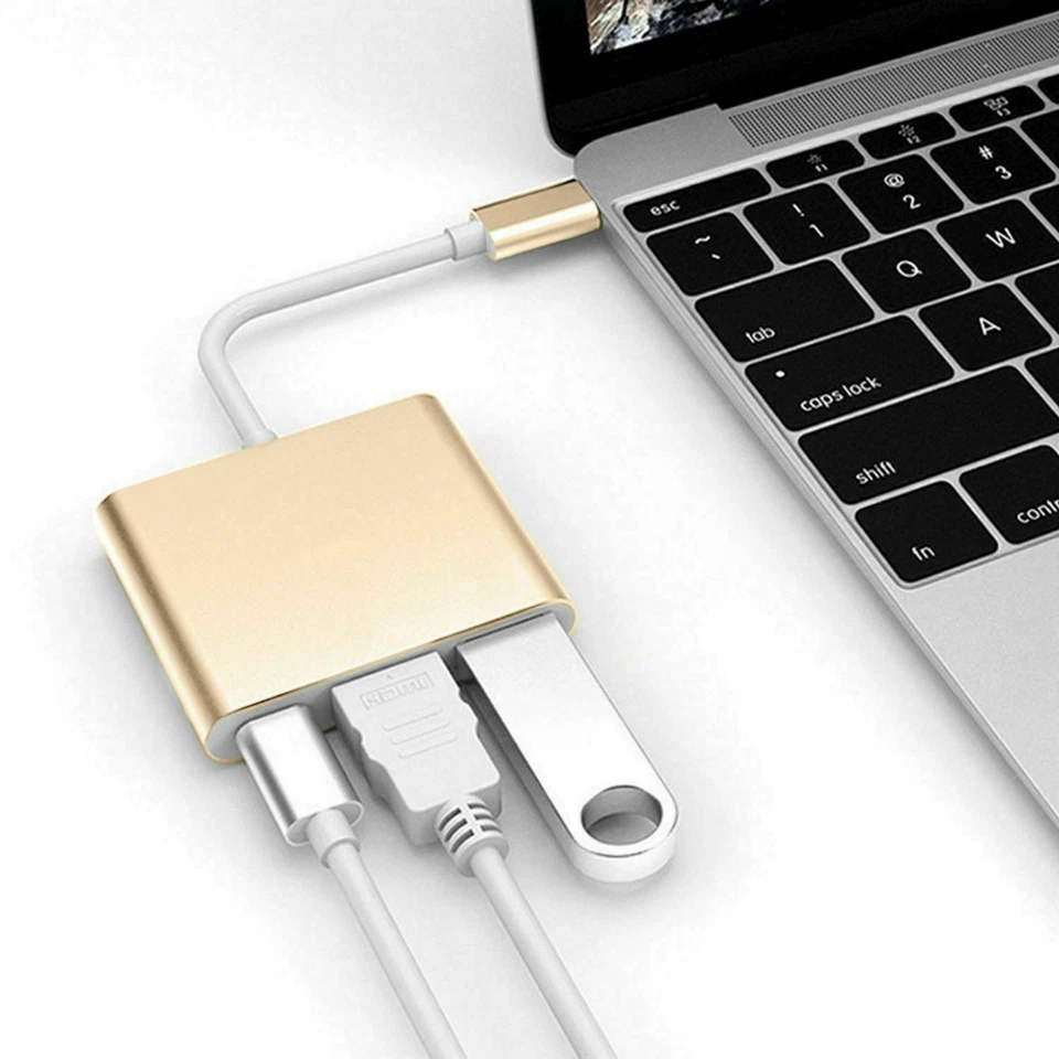 Gold Type C USB 3.1 USB-C 4K HDMI USB 3.0 Adapter Cable 3 in 1 Hub For Macbook - Image 4 of 4