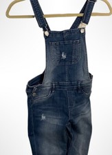 H M Girls Distressed Denim Overall Pants Jeans Full Length Long Coveralls 10-11