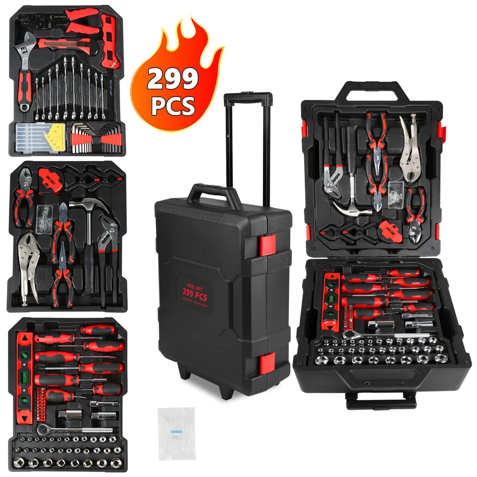 299PCS Tool Set w/ Trolley Case Box Organize Mechanics Tool Kit Wrenches Socket - Image 1 of 4