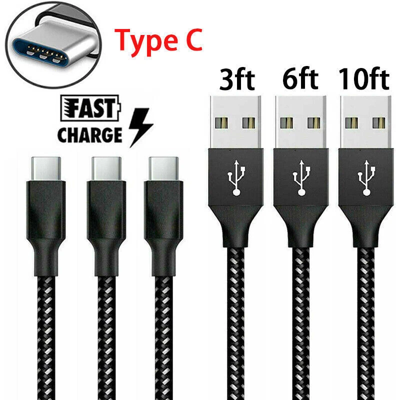 Cabo carregador trançado USB C tipo-C dados de carregamento rápido SYNC 3/6/10 PÉS DE COMPRIMENTO EUA - Imagem 2 de 4