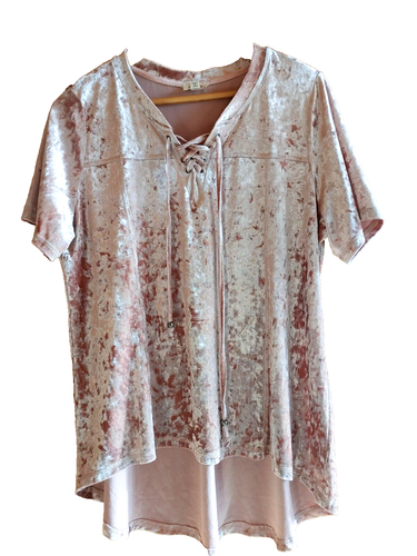 Top tunica donna Anthropologie velluto schiacciato rosa babydoll M rosa POL