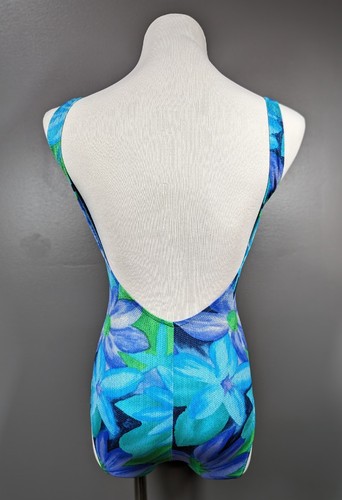 1980's Vintage Bathing Swim Suit JANTZEN Floral Blue And Green One Piece - Picture 4 of 10