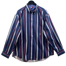 TOMMY HILFIGER Button Down Shirt Men's Sz Extra Large Blue Red White Striped Dad