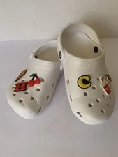 Crocs Classic White Charms Jibbitz Clogs 7 Women, 5 Men