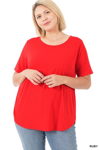 1X 2X 3X Plus Women Round Neck Short Sleeve Rayon Top Relaxed Loose Fit T Shirt - Picture 40 of 44