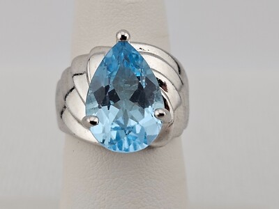 $ 150! Vintage 6,70 Karat Birnenschnitt HIMMELBLAU TOPAS dickes Band STERLING Ring Gr. 6 FETT!