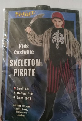 Pirate Skeleton Costume Small  4/6 Halloween Black Kids Youth S Complete