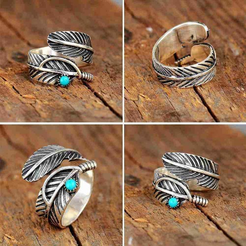 Navajo Indian Handmade Sterling Silver Turquoise Feather Nice Adjustable! Z4B4 - Picture 2 of 12