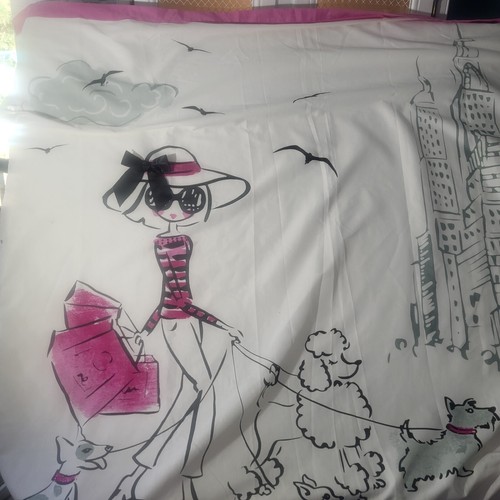 Avanti Chloe French Poodle Dog Pink And White And Black Shower Curtain - Picture 3 of 10