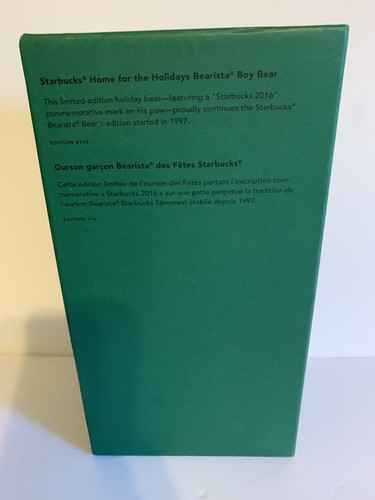 Starbucks Home for the Holidays Christmas Bearista Boy Teddy Bear Barista 2016 - Picture 5 of 11