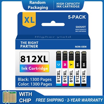 5 PACK 812XL Ink Cartridges For Epson WorkForce WF-7840 WF-7820 WF-7310 EC-C7000