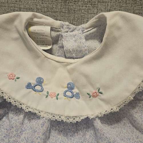Vtge 70's Little Baby Girl Blue Bird Flowered Trim Dress + Bloomers Embroider - Picture 3 of 11