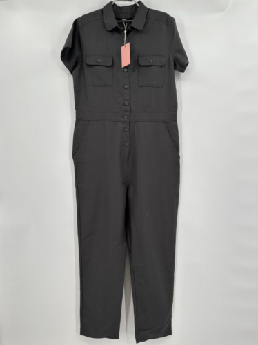 Quince Cotton Linen Twill Short Sleeve Coverall Jumpsuit sz M Women's Charcoal