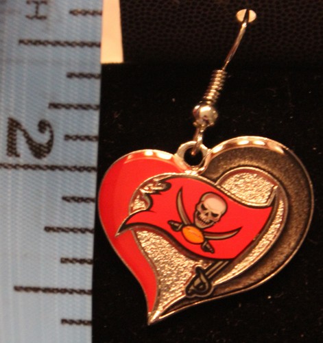 Tampa Bay Buccaneers Swirl Heart Shaped Earrings Licensed NFL Sunday Football - Picture 2 of 2