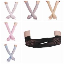 Women's See Through Sheer Full Finger Mittens Long Gloves Costume Evening Party