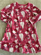Gymboree Girls Pink White Snowman Christmas Presents Fleece Nightgown 5-6
