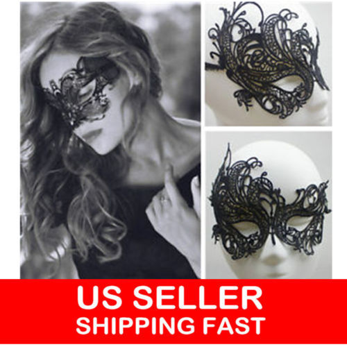 Black Cotton Lace Venetian Masquerade Eye Mask Fancy Dress Costume Accessory