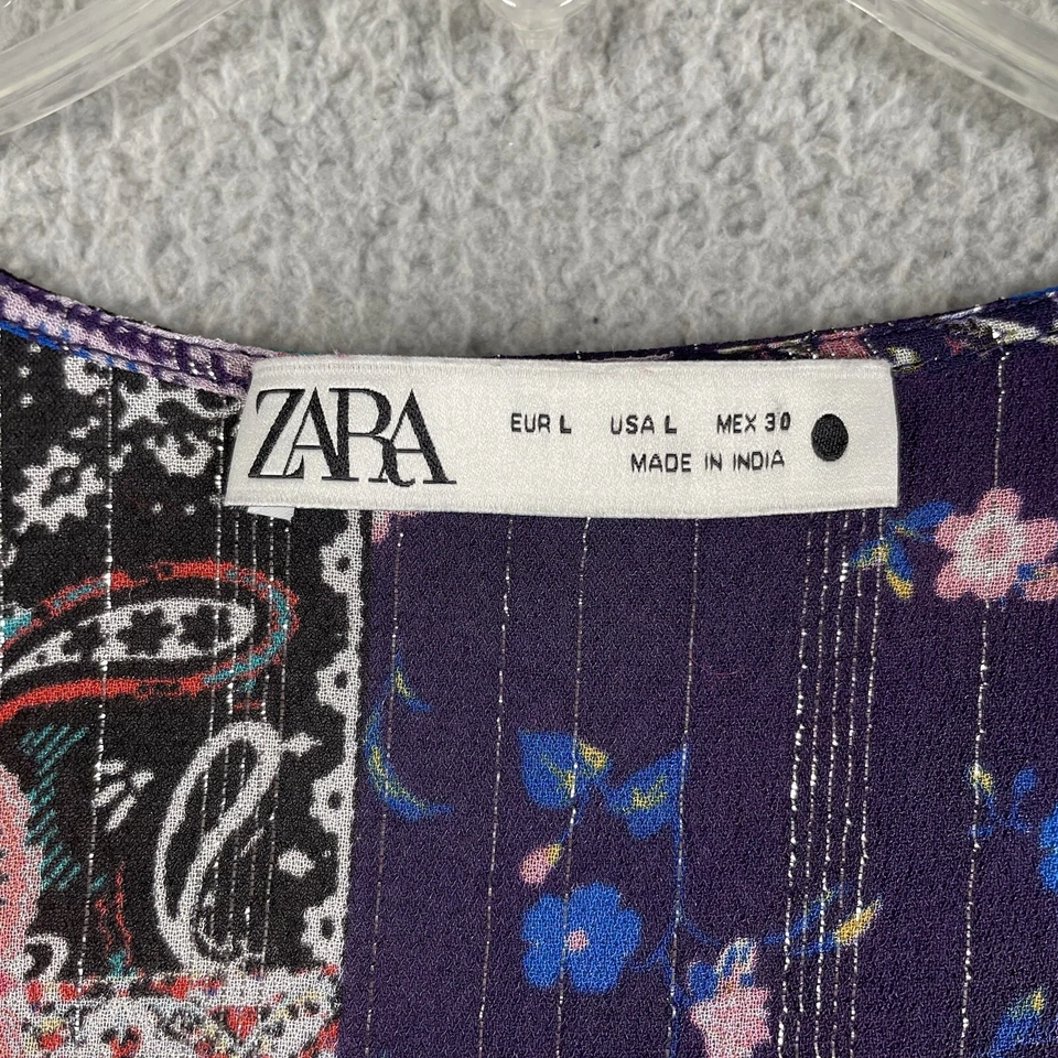 Vestido Zara Mujer L Multicolor Cachemira Manga Larga Forrado Transparente Mini Boho Hippie Foto 3 de 4