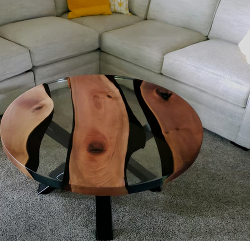 Made to Order Clear Epoxy Resin Coffee Table Top with Iron Leg Home Center Decor - Picture 3 of 12
