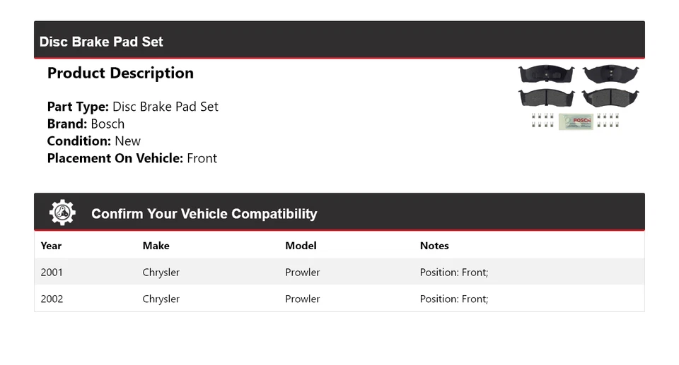 Pastillas de freno de cerámica azul con herrajes delanteras para Chrysler Prowler Bosch 2001-2002 Foto 2 de 4