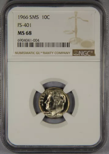 1966 SMS Roosevelt Dime FS-401 NGC MS68 "5" On Cheek 10c