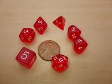Mini Polyhedral 7 Dice Set - Transparent Red with White RPG Tabletop Gaming CCG