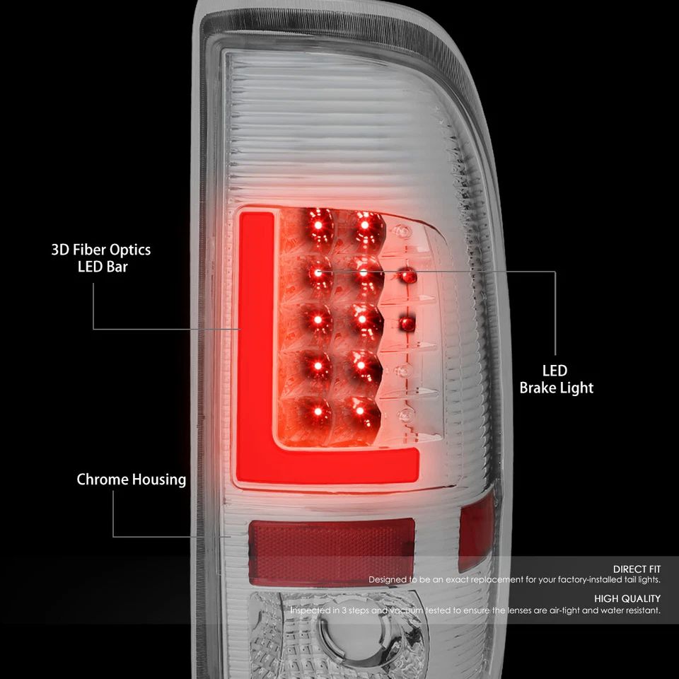 FIT 08-16 FORD SUPER DUTY RED 3D LED L-BAR TAIL LIGHT+THIRD BRAKE LAMP (CHROME) - Image 3 of 4
