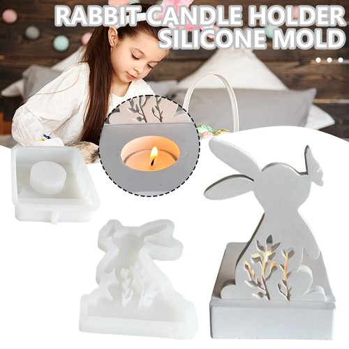Lovely Rabbits Candlestick Silicone Mould Easy Remove DIY Candle Holder Ornament - Picture 3 of 9