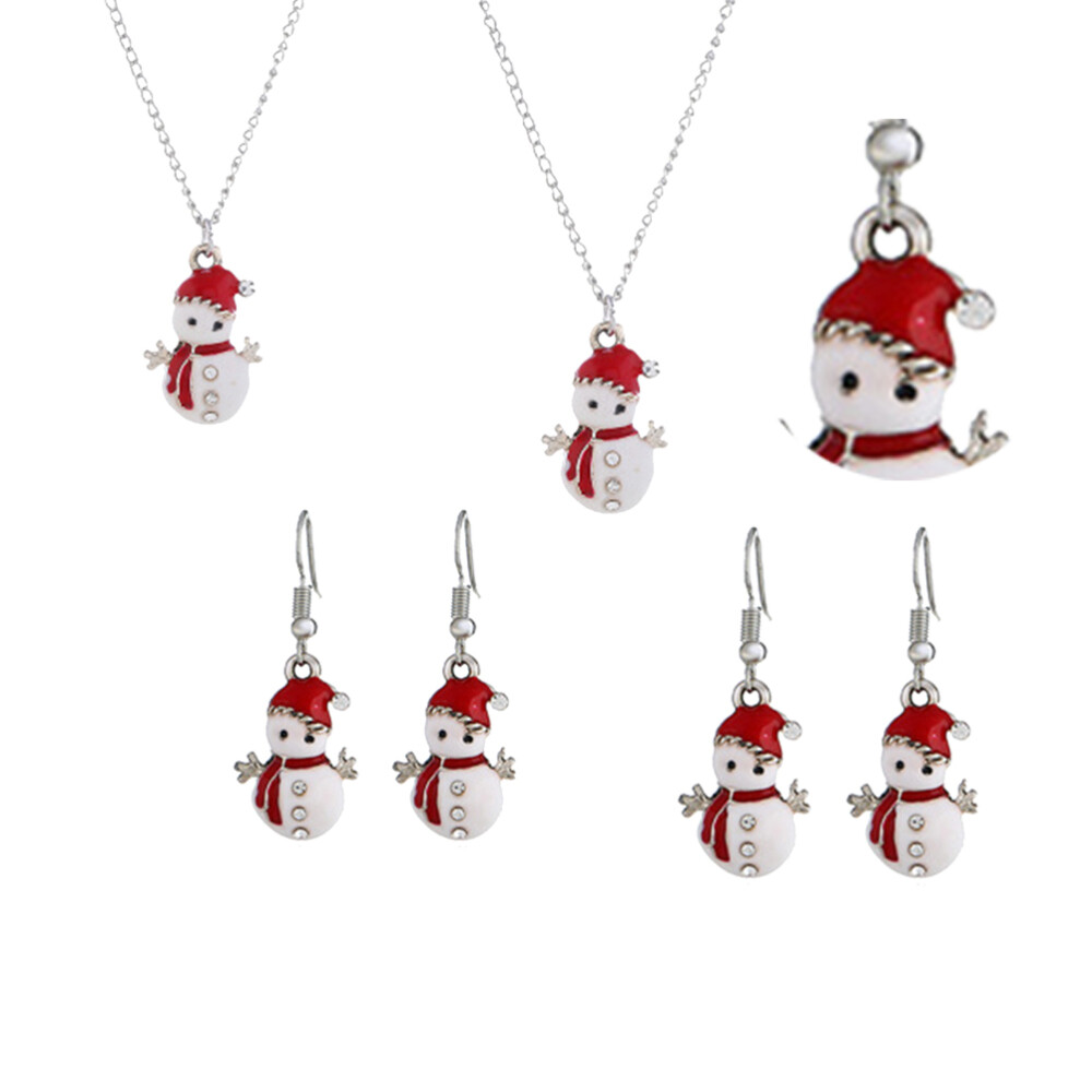 Christams Party Earrings Snowman Chain Necklace Christams Snowman Necklace