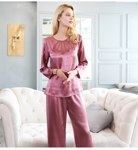 Set 2 pezzi/set pigiama donna 100% seta di gelso pigiama da notte donna - Foto 3 di 18