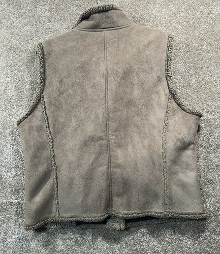 LL Bean Vest Womens XL Faux Suede Sherpa Lined Button Front Casual Brown - Picture 7 of 7