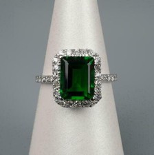 2Ct Emerald Cut Lab-Created Emerald Halo Wedding Ring 14K White Gold Plated