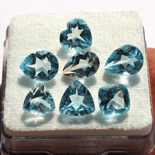 VVS 7 Pcs Natural Blue Topaz Untreated 7.1mm-9.4mm Mix Faceted Cut Gemstones Lot
