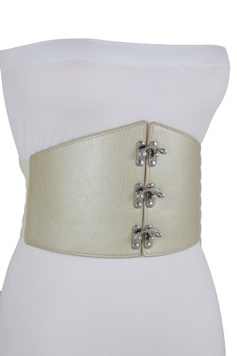 Women Stretch Corset Beige Belt Hip High Waist Faux Leather Champagne L XL XXL - Picture 2 of 24