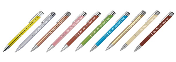 100 Kugelschreiber Aus Metall / Mit Gravur / 10 Verschiedene Farben-image