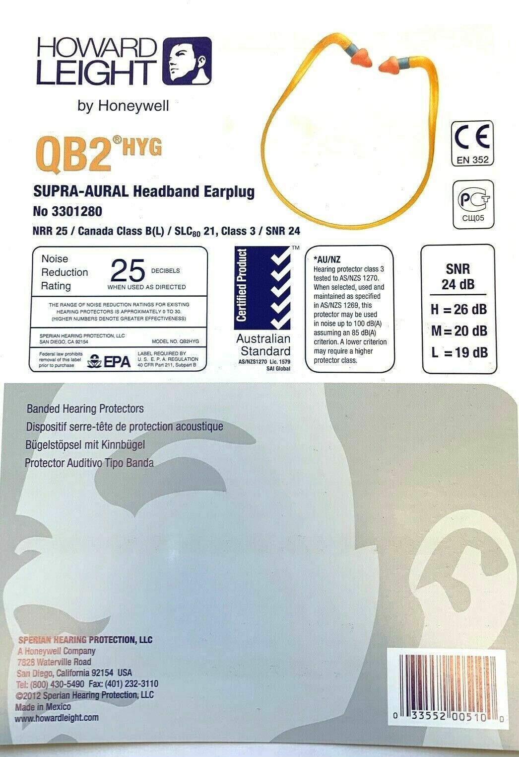 HOWARD LEIGHT Quiet Banded Hearing Protection Ear Plugs QB2 HYG ** NEW