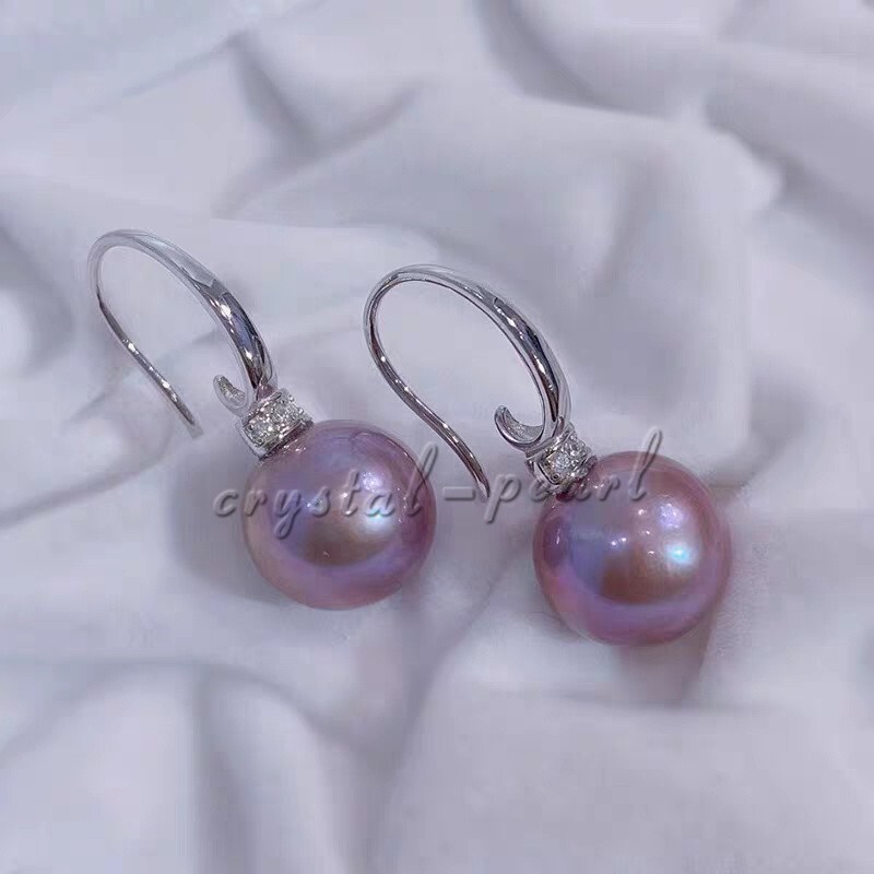 AAA 10-9 genuine Natural South Sea purple Pearl Earrings s925 sliver