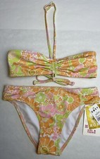 NWT Girls ROXY 10 Pastel Floral Bandeau 2pc Bikini Swimsuit Bathing Suit 50