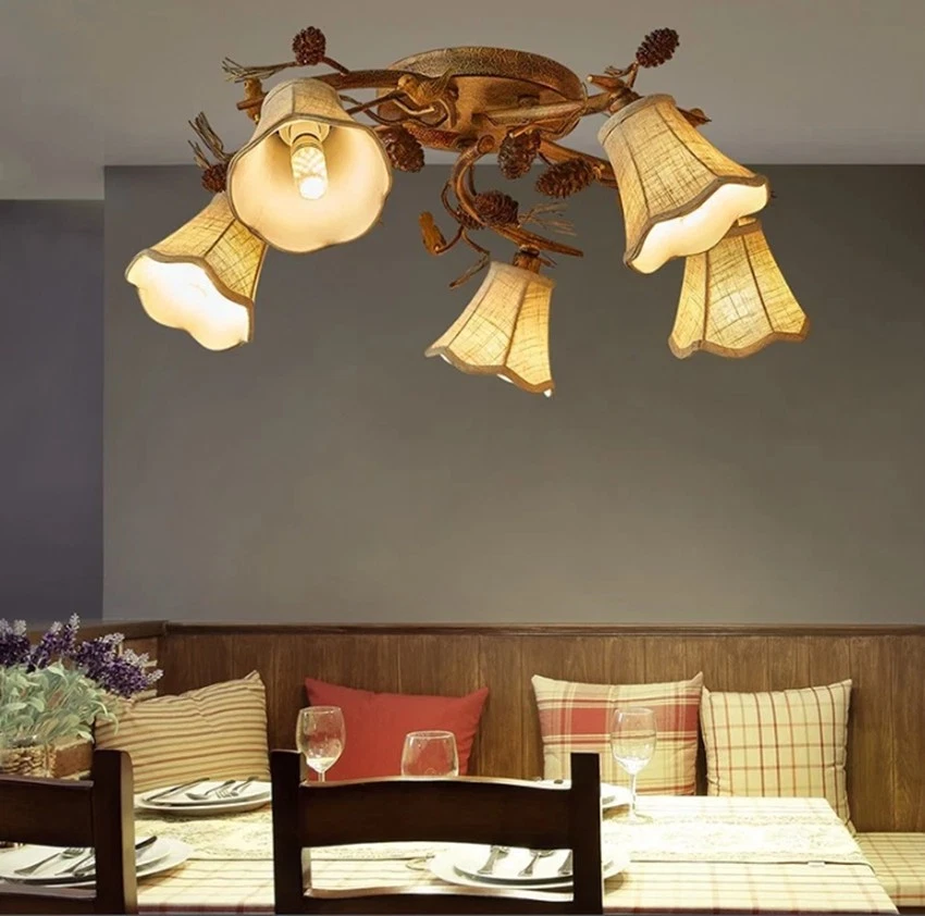  Flush Mount Ceiling Light Rustic Chandelier Bird Pinecone Fixtures 5/8 Lights - Image 3 of 4