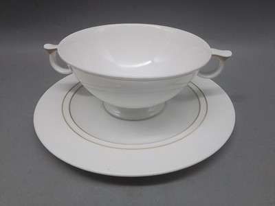 Hutschenreuther Porzellan,Suppentasse mit Untertasse,Arabesque,Weiß/Gold