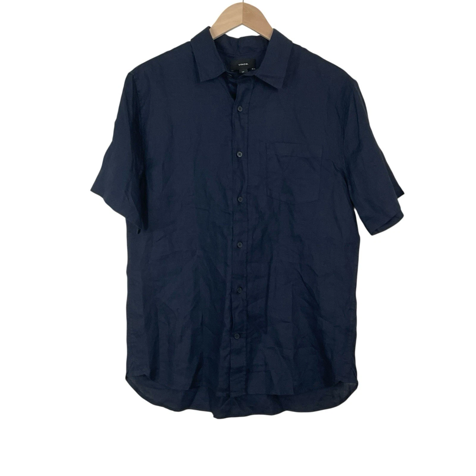 Vince Men's Linen Short Sleeve Shirt Coastal Blue Size Small Button Up Collared