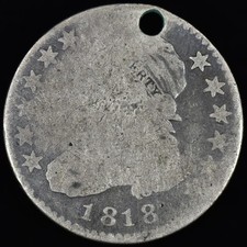1818 CAPPED BUST QUARTER ✪ GOOD G DETAILS ✪ 25C SILVER COIN 46J ◢TRUSTED◣