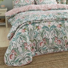 Catherine Lansfield Clarence Floral Quilted Bedspread Natural Green 220x230cm