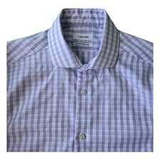 Calvin Klein Mens Infinite Non-Iron Slim Fit Gingham Dress Shirt Purple 15 32/33