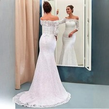 Off the Shoulder 3/4 Long Sleeves Wedding Dress Sexy Mermaid Lace Bridal Dresses