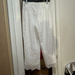 Isaac Mizrahi Wide Leg Knit Lace Pants-Bright White-Petite Small A375765 NEW