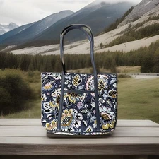 Vera Bradley Tote Bag Charmont Meadow Purple Floral Print Faux Leather Trim