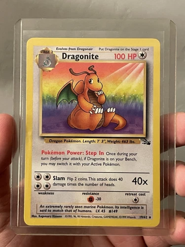 Dragonite 19/62 Rare Non Holo Fossil Set Pokemon Card WOTC 1999 TCG