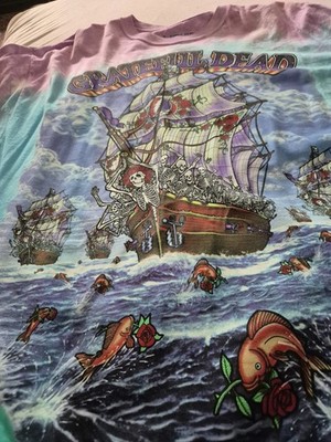 Grateful Dead T-Shirt   Skeleton Ship   Tie Dye   2XL   Liquid Blue   Original